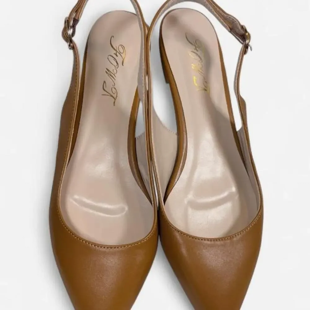 Marc Loire slingback kitten heels in a rich tan/cognac. Pointed toe Sz 9.5
